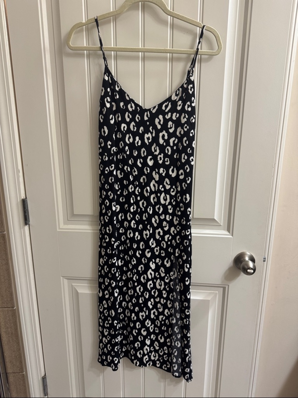 Reformation Black & White Leopard Slip Midi Dress